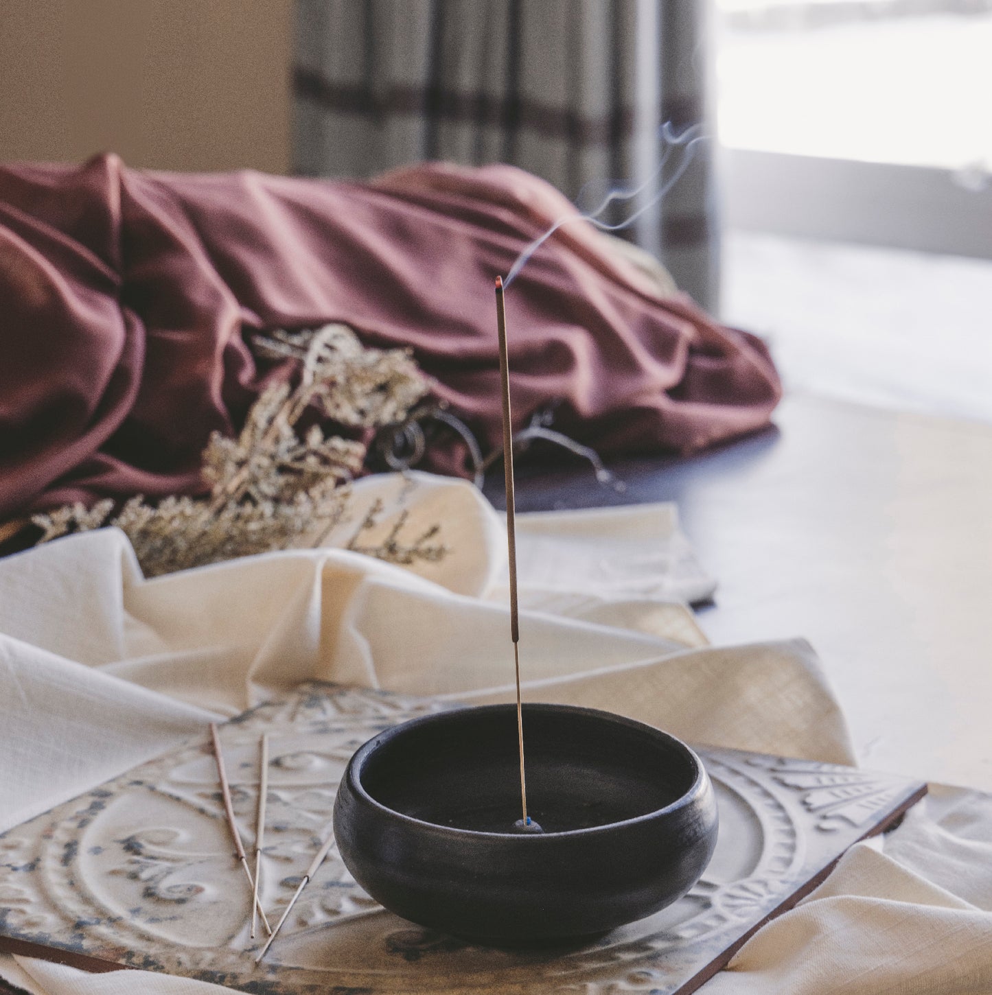 Artisan Black Clay Incense Holder Vessel