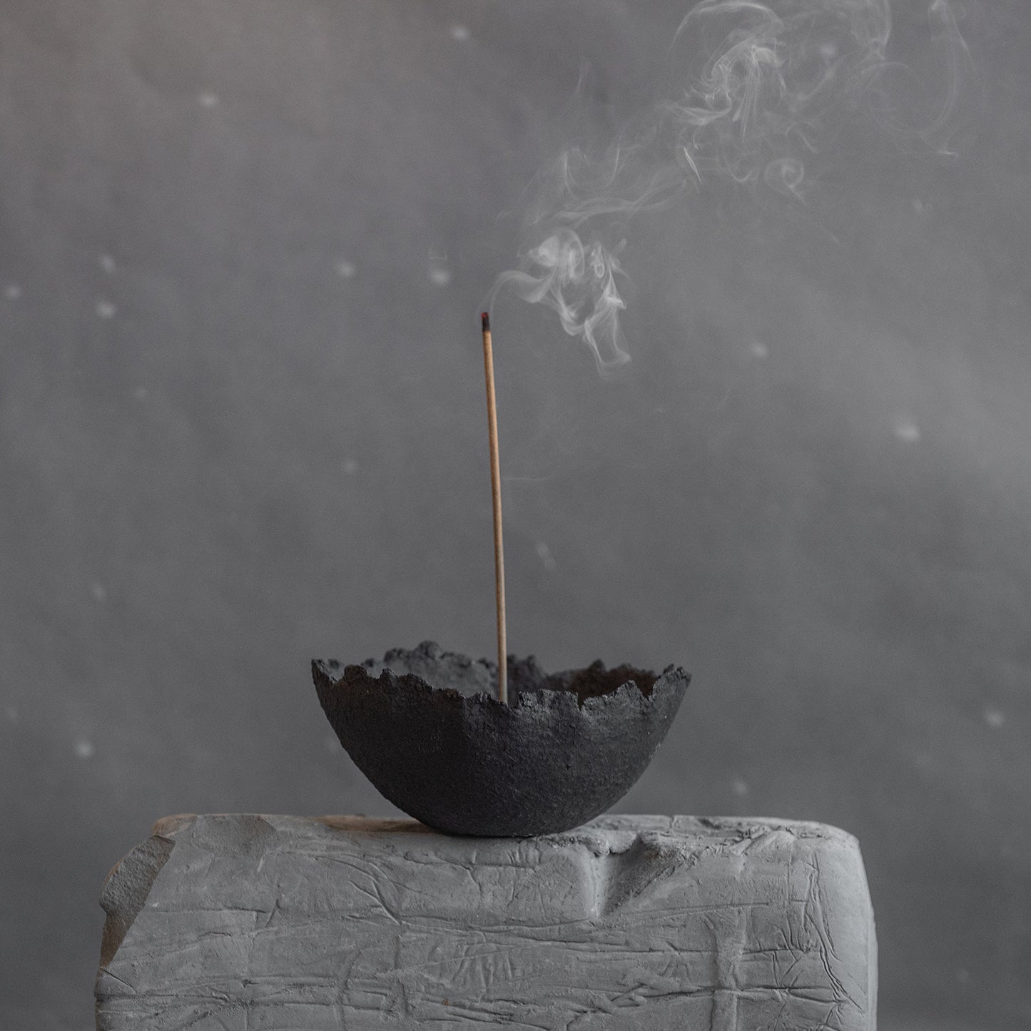 Handmade Textured Ceramic Incense Holder Vessel - Matte Black