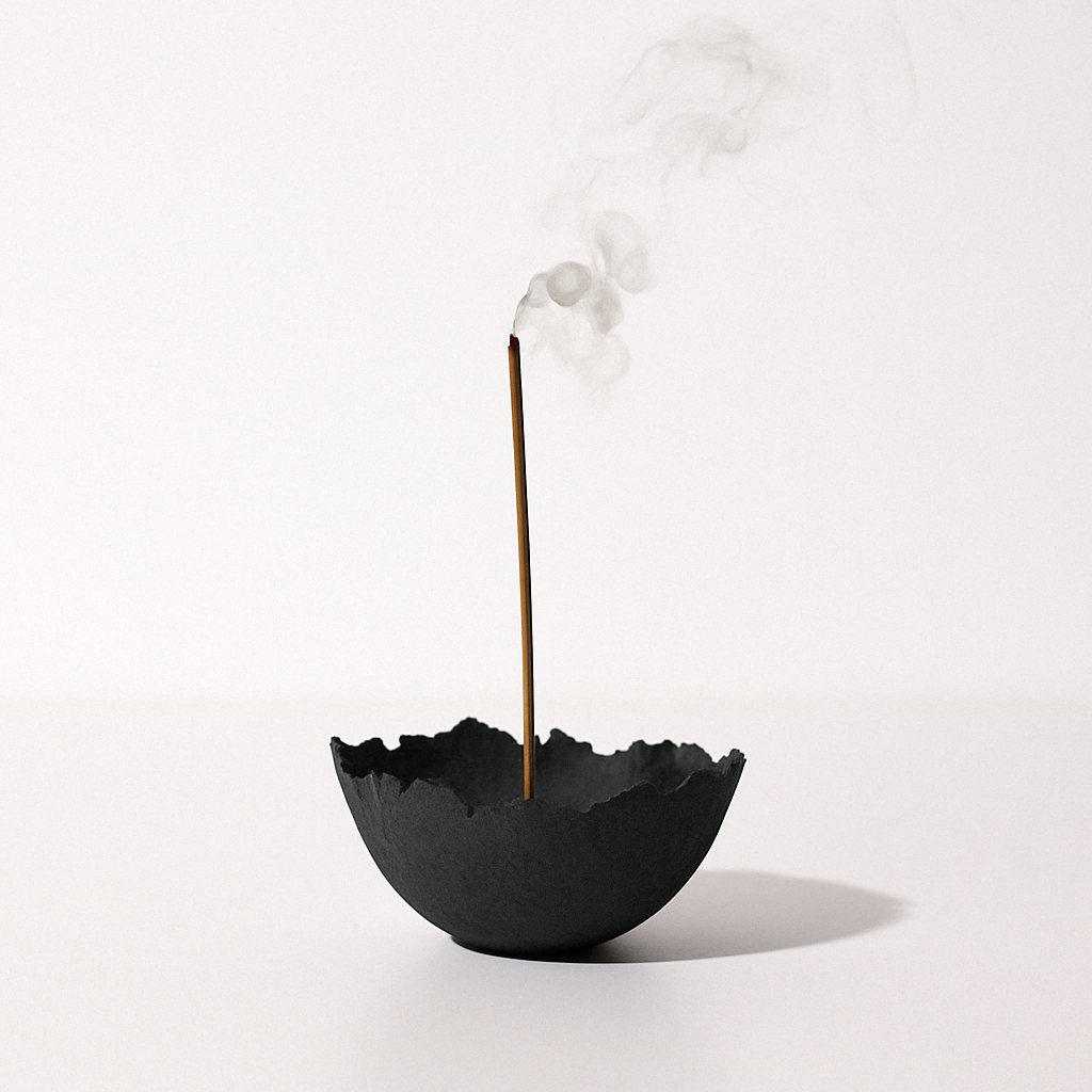 Handmade Textured Ceramic Incense Holder Vessel - Matte Black