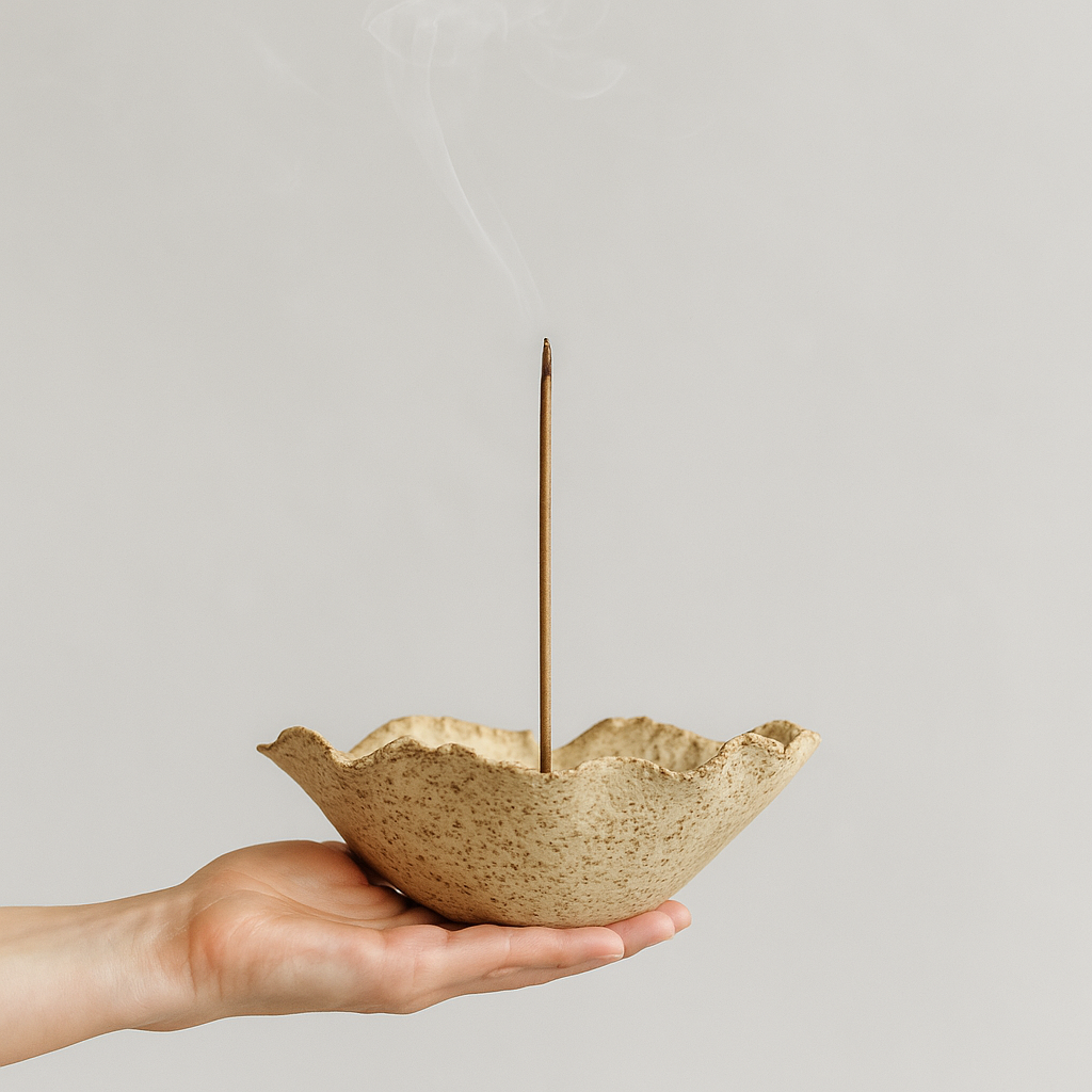 Handmade Ceramic Incense Holder Vessel – Natural Flower Form